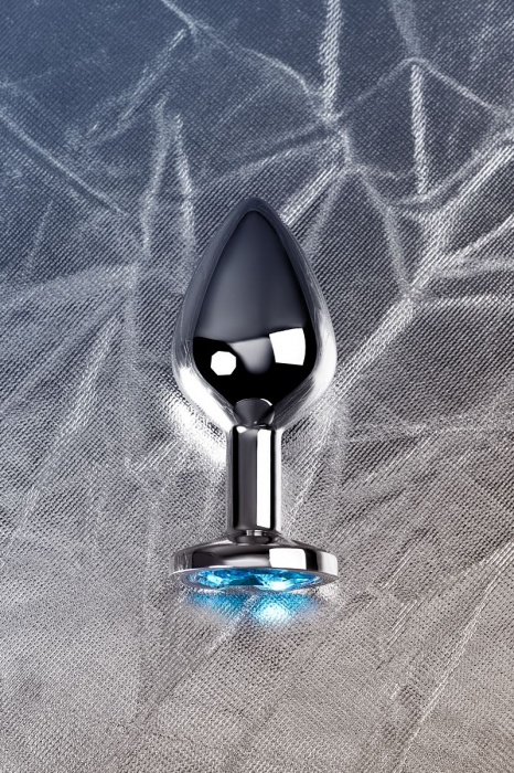 Серебристая конусовидная анальная пробка с голубым кристаллом - 8 см. - ToyFa - купить с доставкой во Владимире