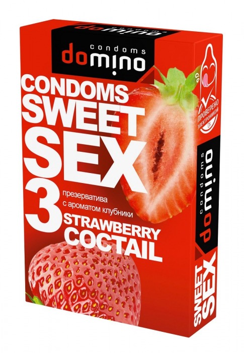 Презервативы для орального секса DOMINO Sweet Sex с ароматом клубничного коктейля  - 3 шт. - Domino - купить с доставкой во Владимире