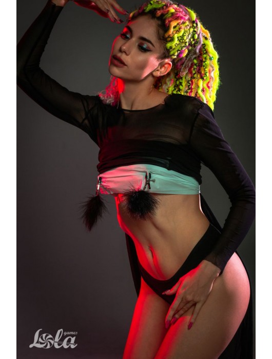 Зажимы на соски с черным пухом Euphoric - Lola Games - купить с доставкой во Владимире