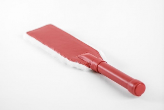 Красно-белая двустороння шлепалка из натуральной кожи и меха - 35 см. - БДСМ Арсенал - купить с доставкой во Владимире