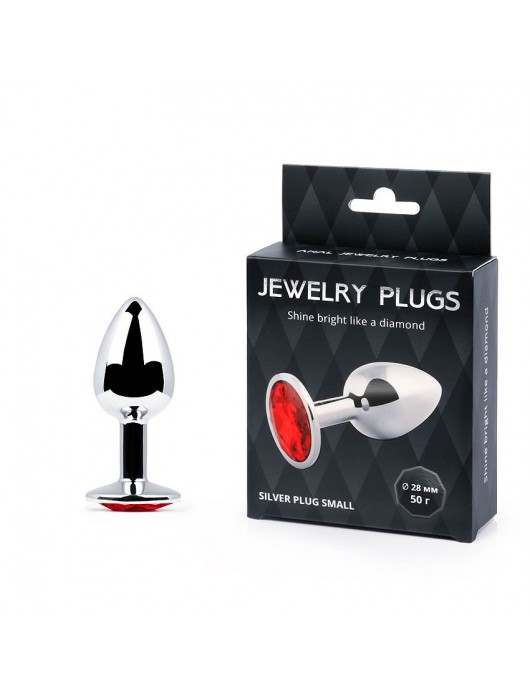 Серебристая анальная пробка с красным стразом - 7,2 см. - Anal Jewelry Plug - купить с доставкой во Владимире