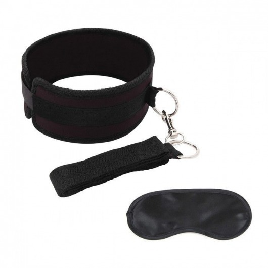 Черный ошейник с длинным поводком Collar and Leash Set - Lux Fetish - купить с доставкой во Владимире