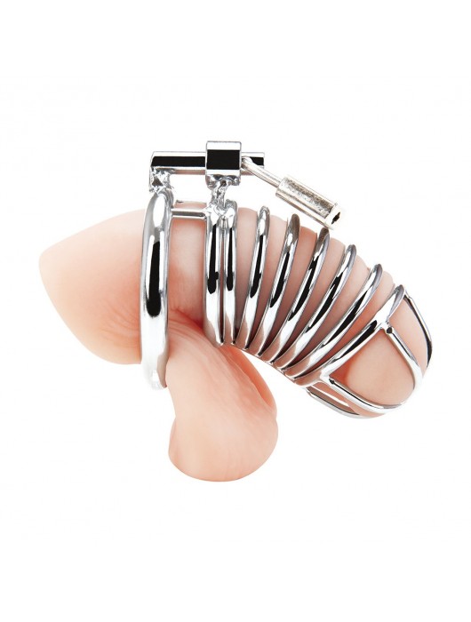 Металлическая клетка Deluxe Сhastity Сage с замком - BlueLine - купить с доставкой во Владимире