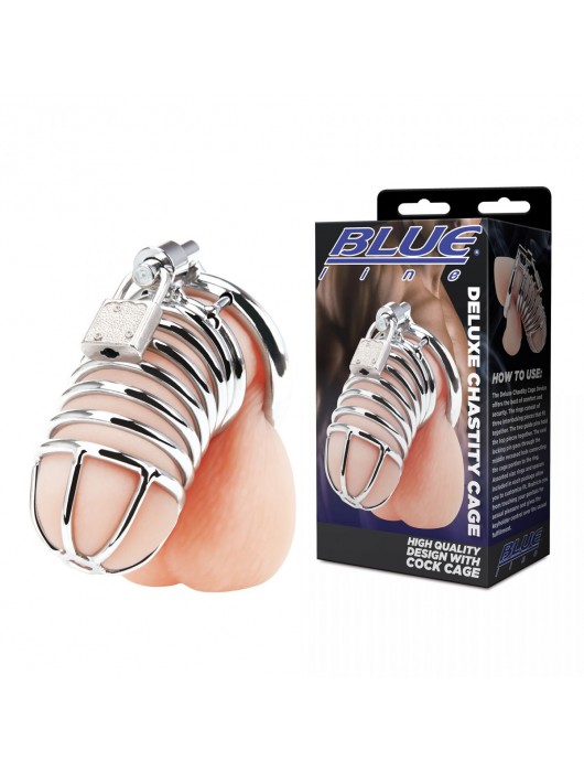 Металлическая клетка Deluxe Сhastity Сage с замком - BlueLine - купить с доставкой во Владимире