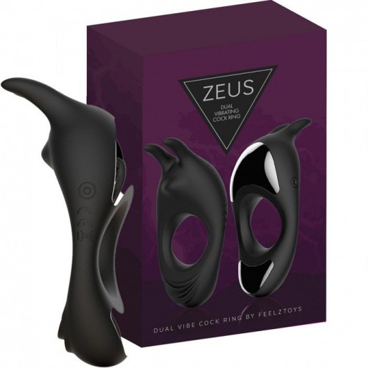 Черное эрекционное кольцо с двумя моторами Zeus Dual Vibe Cock Ring - FeelzToys - во Владимире купить с доставкой