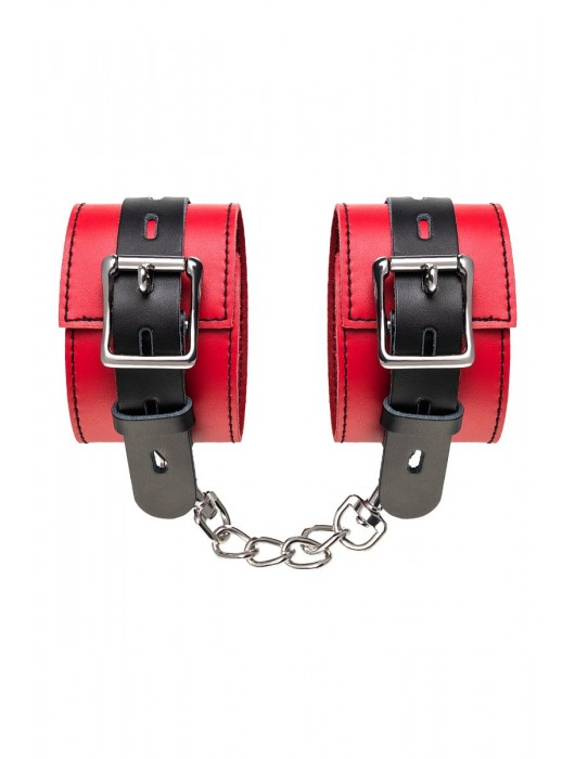 Красно-черные оковы на ноги из кожи - ToyFa - купить с доставкой во Владимире