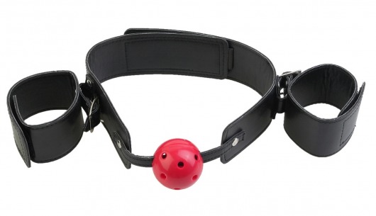 Кляп-наручники с красным шариком Breathable Ball Gag Restraint - Pipedream - купить с доставкой во Владимире