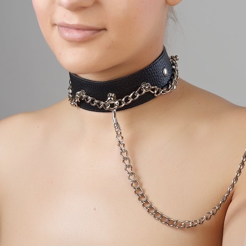 Чёрный ошейник из натуральной кожи - Sitabella - купить с доставкой во Владимире