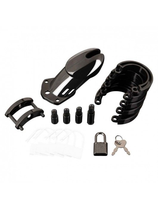 Черная акриловая клетка целомудрия для члена с замком - BlueLine - купить с доставкой во Владимире