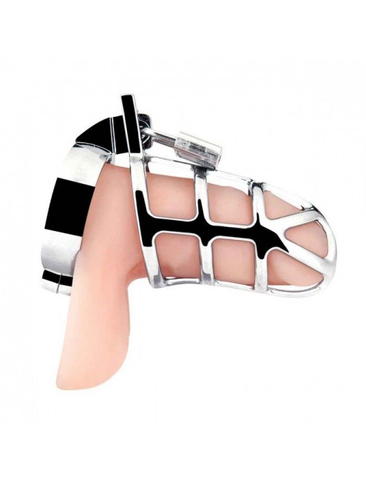 Серебристая металлическая клетка для члена с замком Enslave Cock Cage - BlueLine - купить с доставкой во Владимире