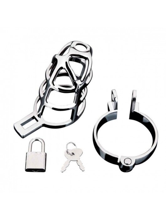 Серебристая металлическая клетка для члена с замком Enslave Cock Cage - BlueLine - купить с доставкой во Владимире
