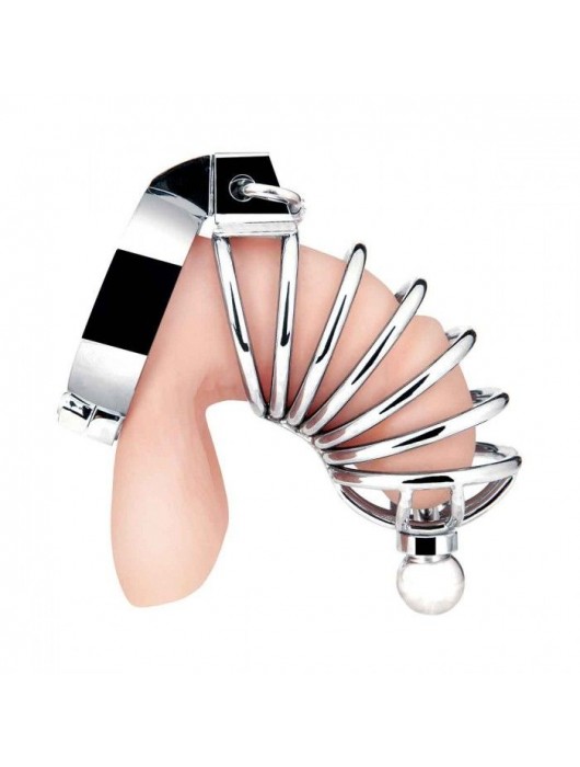 Серебристая клетка для члена Urethral Play Cage - BlueLine - купить с доставкой во Владимире