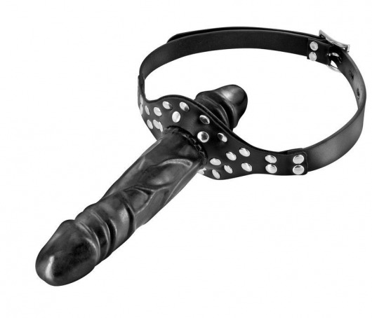 Черный кляп-фаллоимитатор Double Penis Gag - Fetish Tentation - купить с доставкой во Владимире