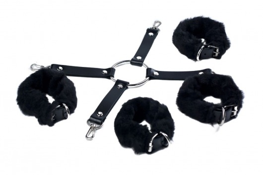 Черный набор для фиксации со съемными меховыми опушками - Лунный свет - купить с доставкой во Владимире