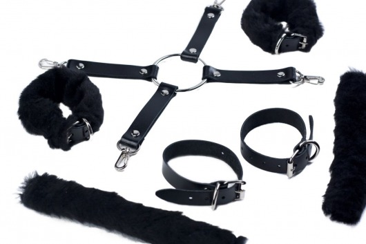 Черный набор для фиксации со съемными меховыми опушками - Лунный свет - купить с доставкой во Владимире