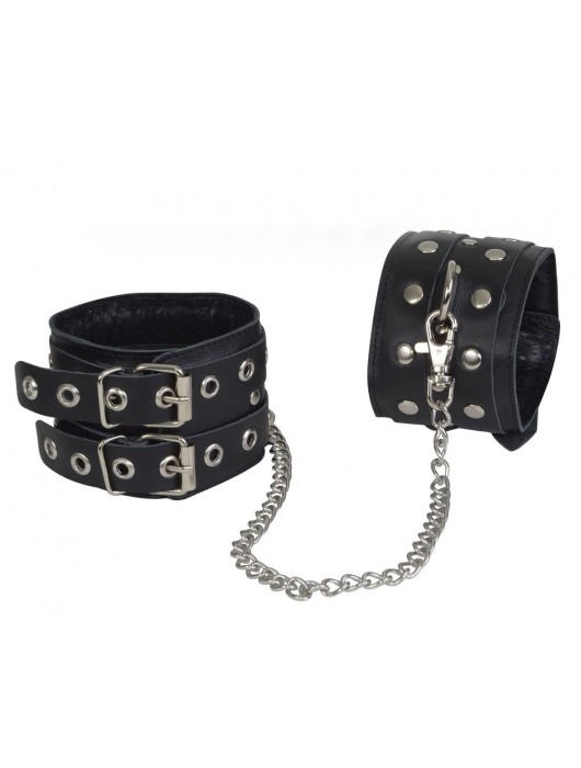 Чёрные кожаные оковы, соединенные цепочкой - Sitabella - купить с доставкой во Владимире