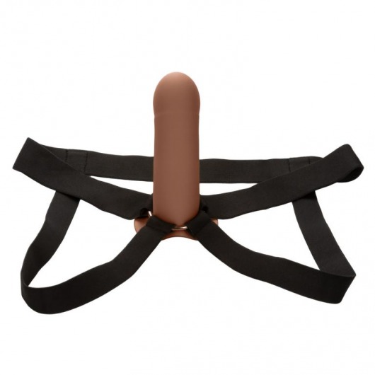 Коричневый фаллопротез из силикона Extension with Harness - 15,75 см. - California Exotic Novelties - купить с доставкой во Владимире