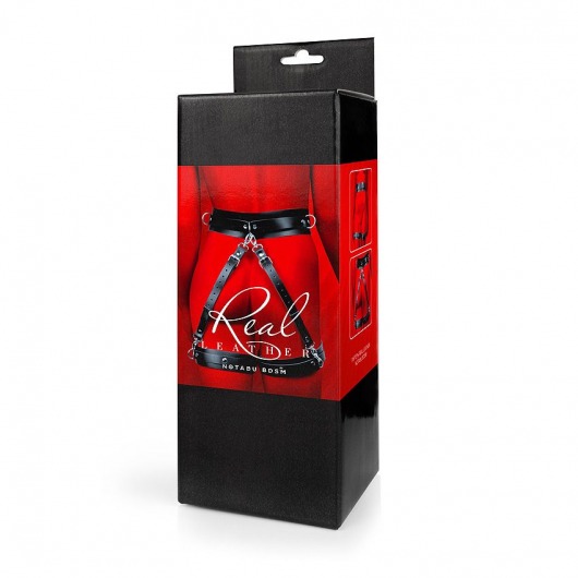 Черный кожаный пояс с гартерами - S-M - Notabu - купить с доставкой во Владимире