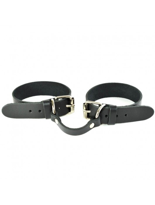 Черные кожаные наручники со съемной красной опушкой - Sitabella - купить с доставкой во Владимире