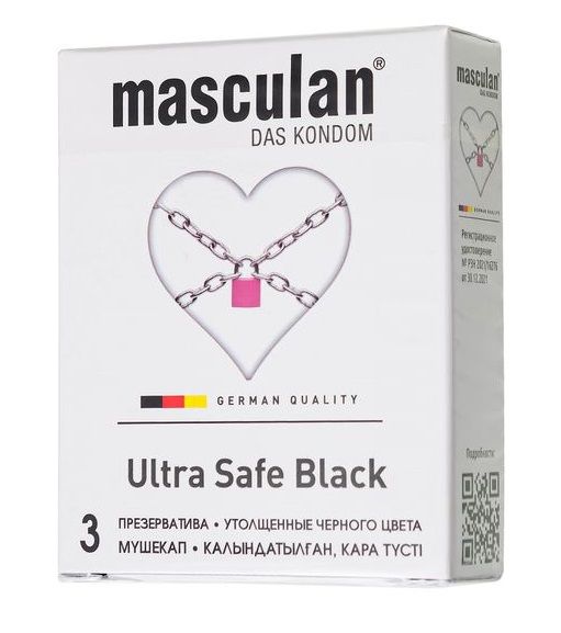 Ультрапрочные презервативы Masculan Ultra Safe Black - 3 шт. - Masculan - купить с доставкой во Владимире