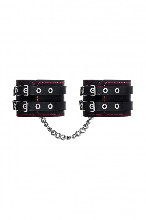 Черные кожаные оковы с двумя ремнями и контрастной строчкой - Pecado - купить с доставкой во Владимире