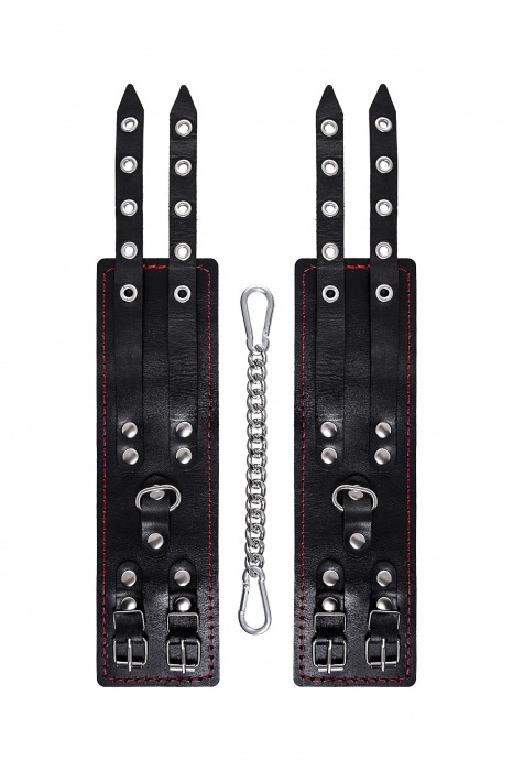 Черные кожаные оковы с двумя ремнями и контрастной строчкой - Pecado - купить с доставкой во Владимире