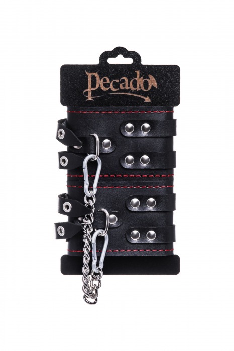 Черные кожаные оковы с двумя ремнями и контрастной строчкой - Pecado - купить с доставкой во Владимире