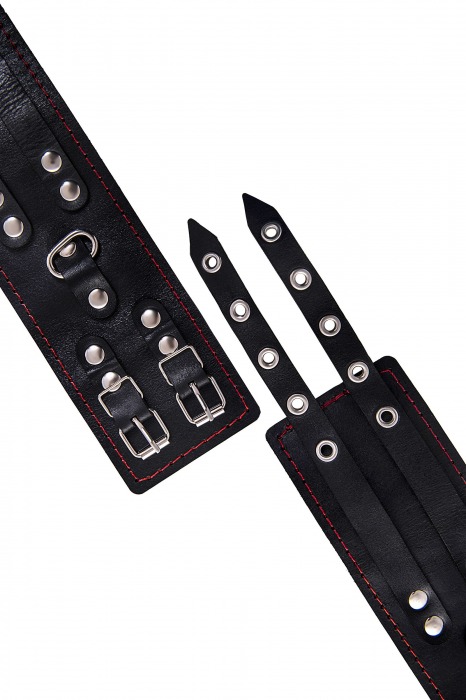 Черные кожаные оковы с двумя ремнями и контрастной строчкой - Pecado - купить с доставкой во Владимире