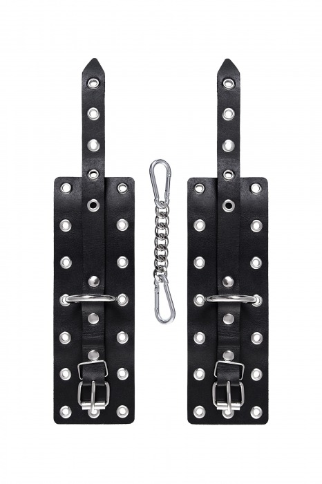 Черные кожаные однослойные наручники с люверсами - Pecado - купить с доставкой во Владимире