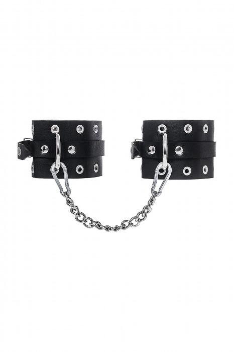 Черные кожаные однослойные оковы с люверсами - Pecado - купить с доставкой во Владимире