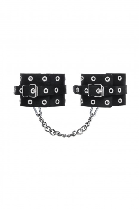 Черные кожаные однослойные оковы с люверсами - Pecado - купить с доставкой во Владимире