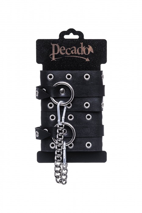 Черные кожаные однослойные оковы с люверсами - Pecado - купить с доставкой во Владимире