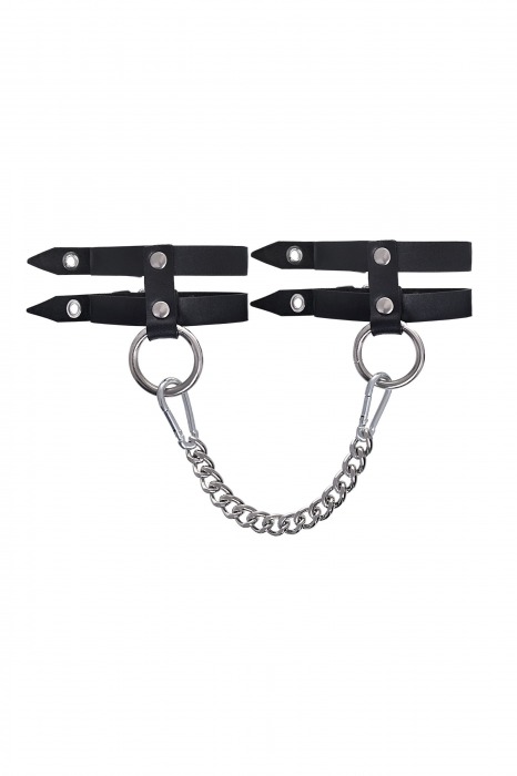 Черные однослойные кожаные оковы из двух ремешков - Pecado - купить с доставкой во Владимире
