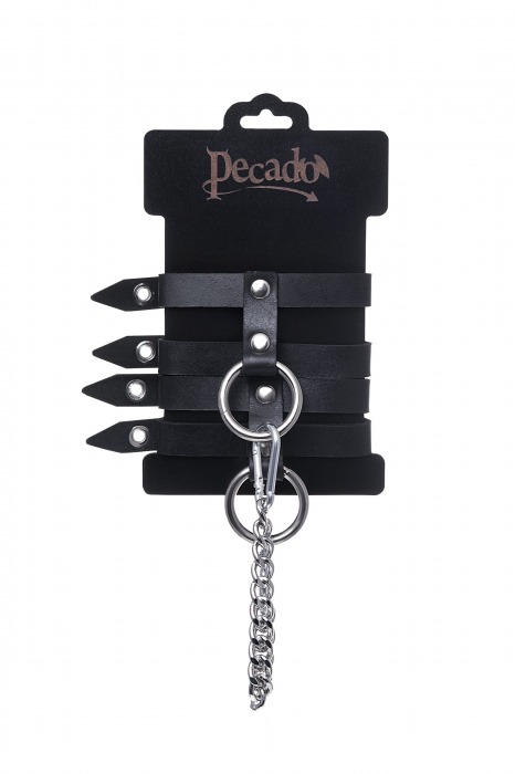 Черные однослойные кожаные оковы из двух ремешков - Pecado - купить с доставкой во Владимире