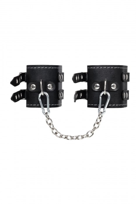Черные кожаные оковы с двумя ремнями и красной подкладкой - Pecado - купить с доставкой во Владимире