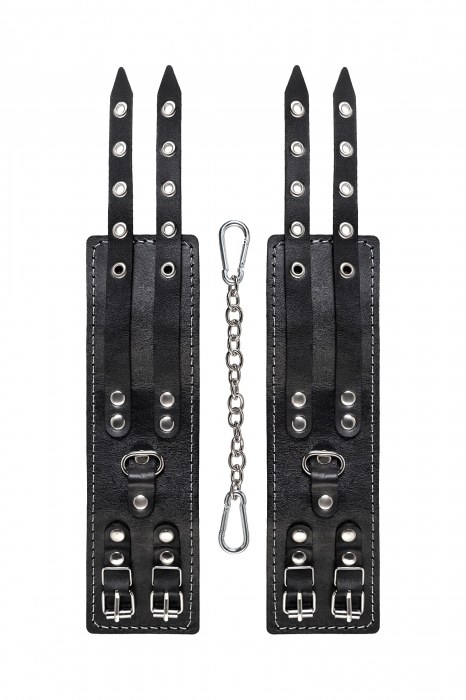 Черные кожаные оковы с двумя ремнями и красной подкладкой - Pecado - купить с доставкой во Владимире
