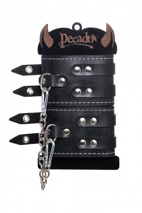 Черные кожаные оковы с двумя ремнями и красной подкладкой - Pecado - купить с доставкой во Владимире