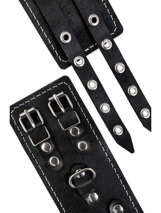 Черные кожаные оковы с двумя ремнями и красной подкладкой - Pecado - купить с доставкой во Владимире