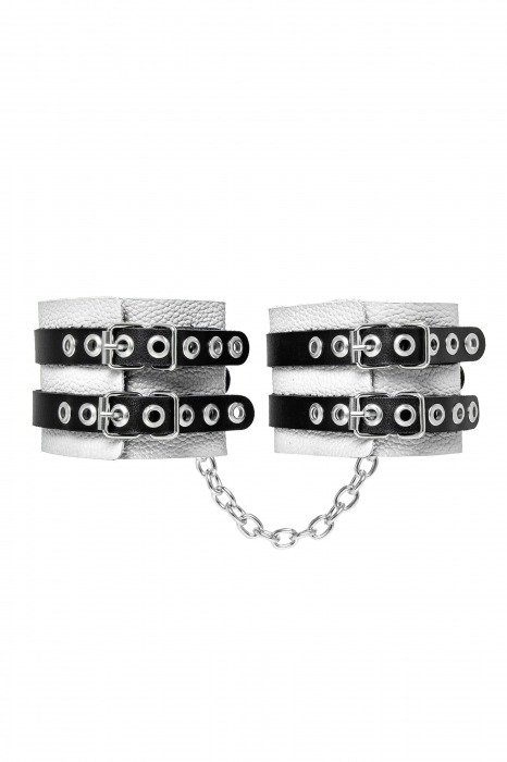 Бело-черные оковы с двумя ремешками и люверсами - Pecado - купить с доставкой во Владимире