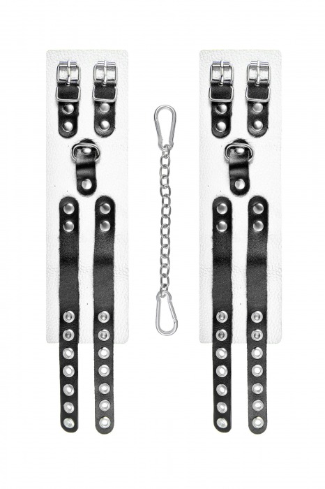 Бело-черные оковы с двумя ремешками и люверсами - Pecado - купить с доставкой во Владимире