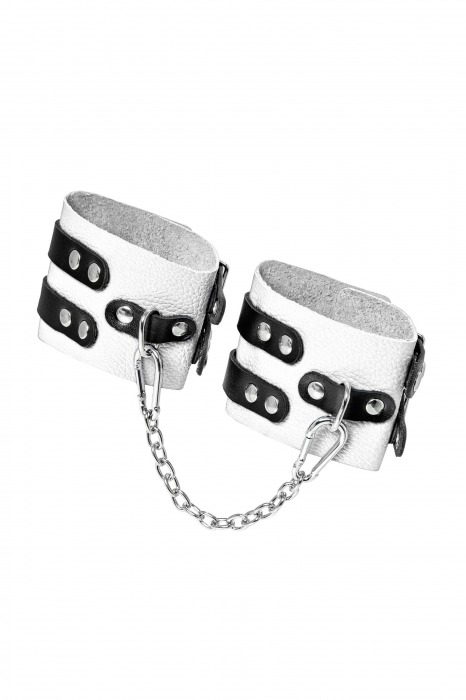 Бело-черные оковы с двумя ремешками и люверсами - Pecado - купить с доставкой во Владимире