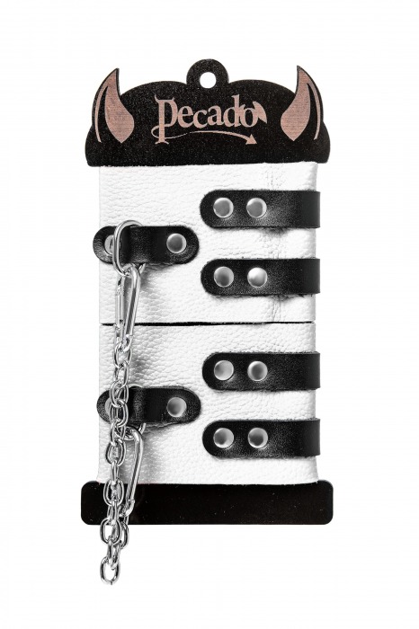 Бело-черные оковы с двумя ремешками и люверсами - Pecado - купить с доставкой во Владимире