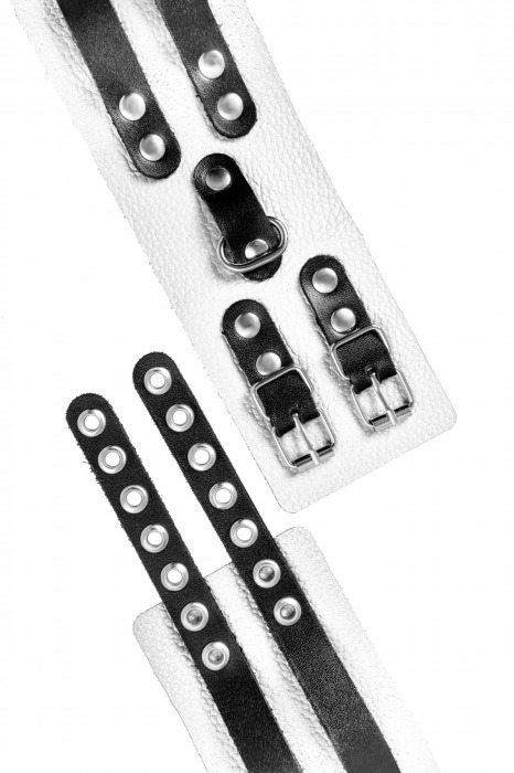 Бело-черные оковы с двумя ремешками и люверсами - Pecado - купить с доставкой во Владимире