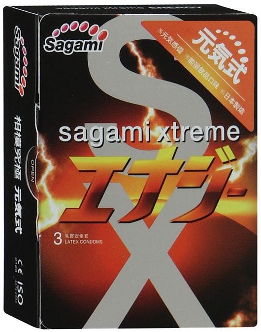 Презервативы Sagami Xtreme ENERGY с ароматом энергетика - 3 шт. - Sagami - купить с доставкой во Владимире