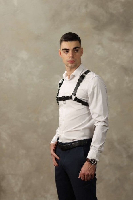 Черная мужская кожаная портупея №4 - БДСМ Арсенал - купить с доставкой во Владимире