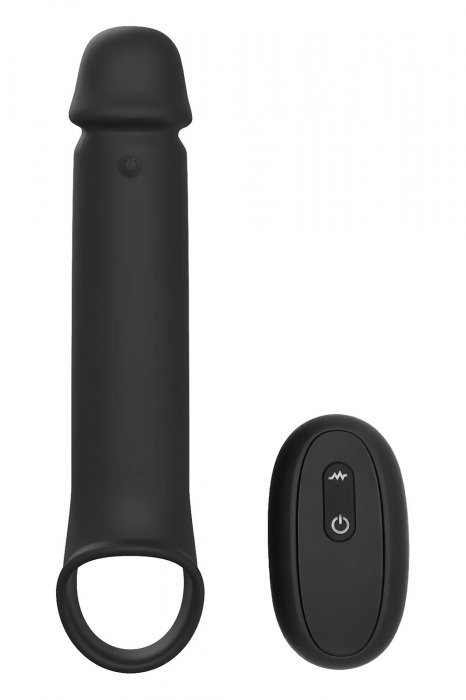 Черная насадка-удлинитель с вибрацией Vibrating Extender With Remote - Dream Toys - во Владимире купить с доставкой