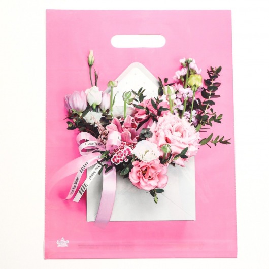 Розовый пакет с цветочным принтом и вырубной ручкой (40х31 см) - Сима-Ленд - купить с доставкой во Владимире