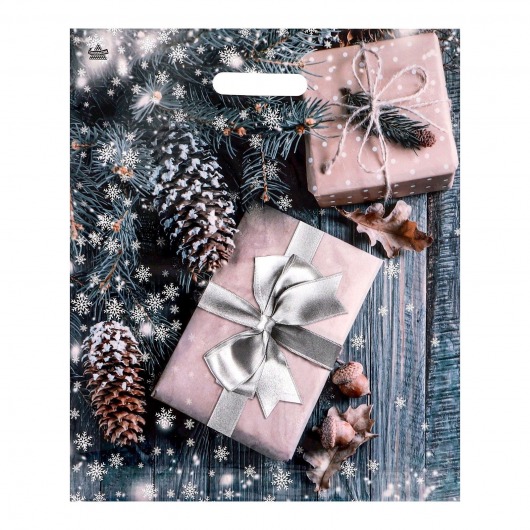 Новогодний пакет с принтом в виде подарков и вырубной ручкой (45х38 см) - Сима-Ленд - купить с доставкой во Владимире