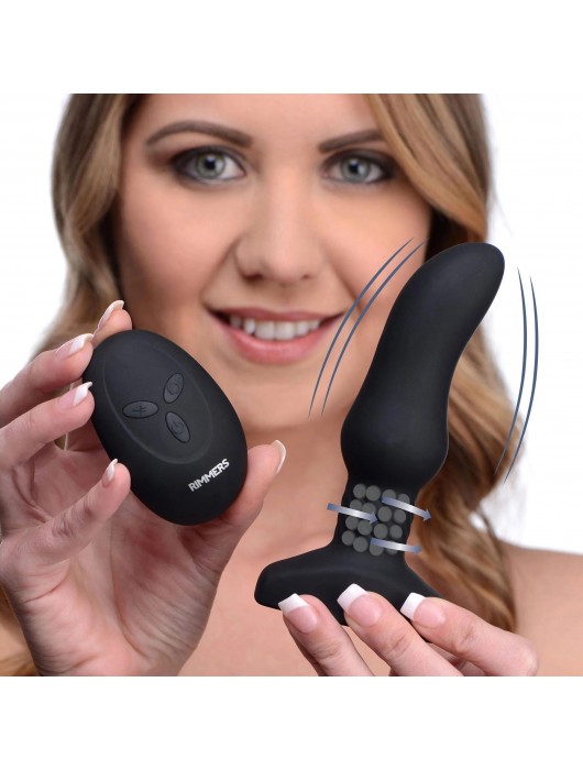 Черная анальная вибропробка с пультом ДУ Curved Rimming Plug Slim M - 13,9 см. - XR Brands