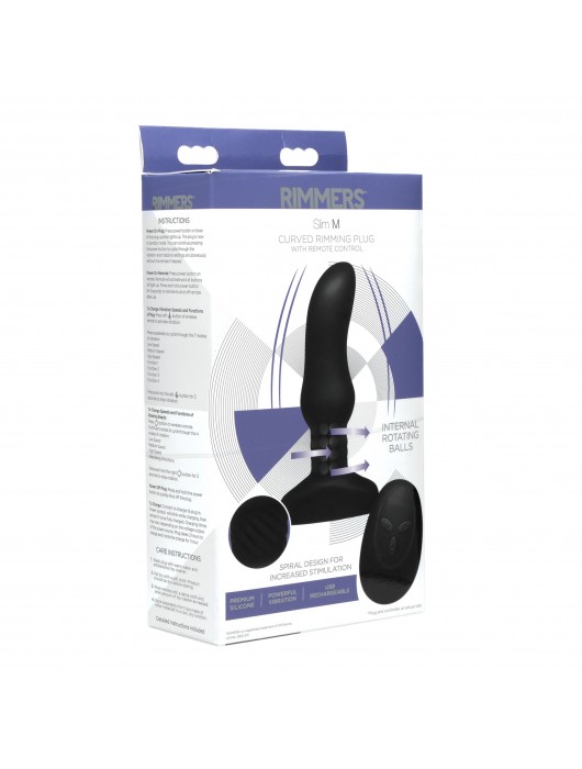 Черная анальная вибропробка с пультом ДУ Curved Rimming Plug Slim M - 13,9 см. - XR Brands